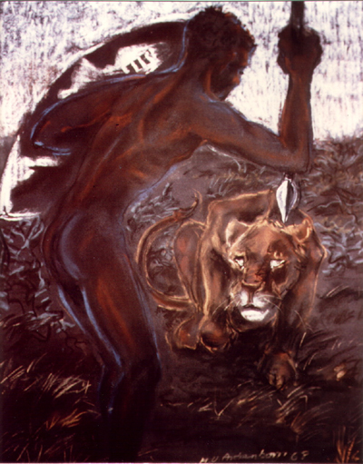 Bild Jäger mit Löwin von Uli Aschenborn
